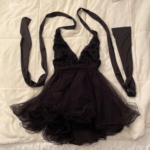 Dollskill/Kiki Riki Black Mesh Flare Dress